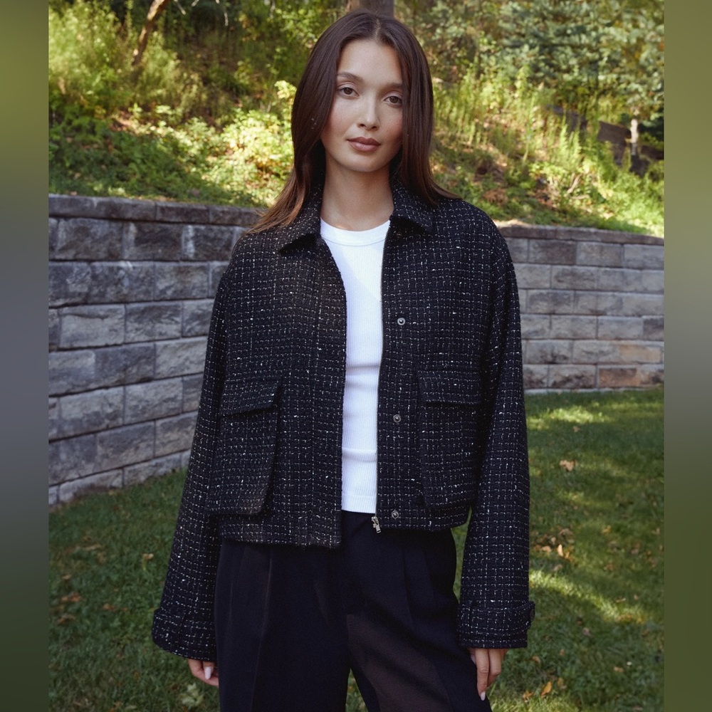 hazel hazel Black Tweed Oversize Jacket Size S (NWOT)
